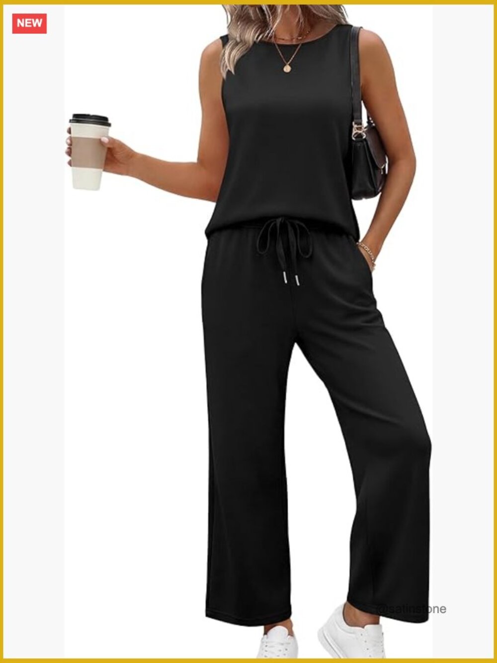 Two Piece Crop Top and Wide Leg Pants Set Sleeveless Pull On Lounge Set